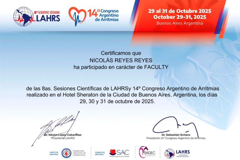 Expertise internacional en electrofisiología: Dr. Nicolás Reyes en LAHRS 2025