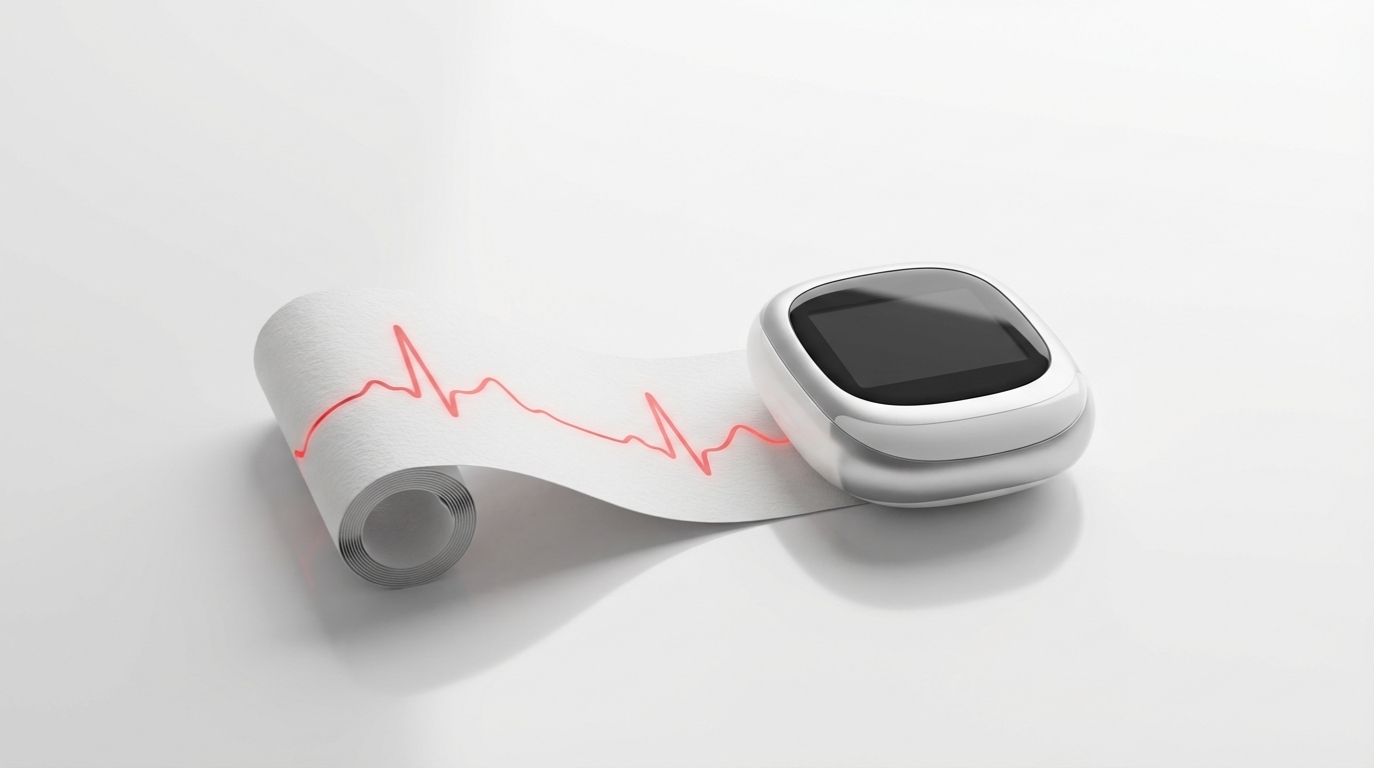 Dispositivo digital mostrando un trazo de electrocardiograma continuo, representando el registro de arritmias con electro o Holter.