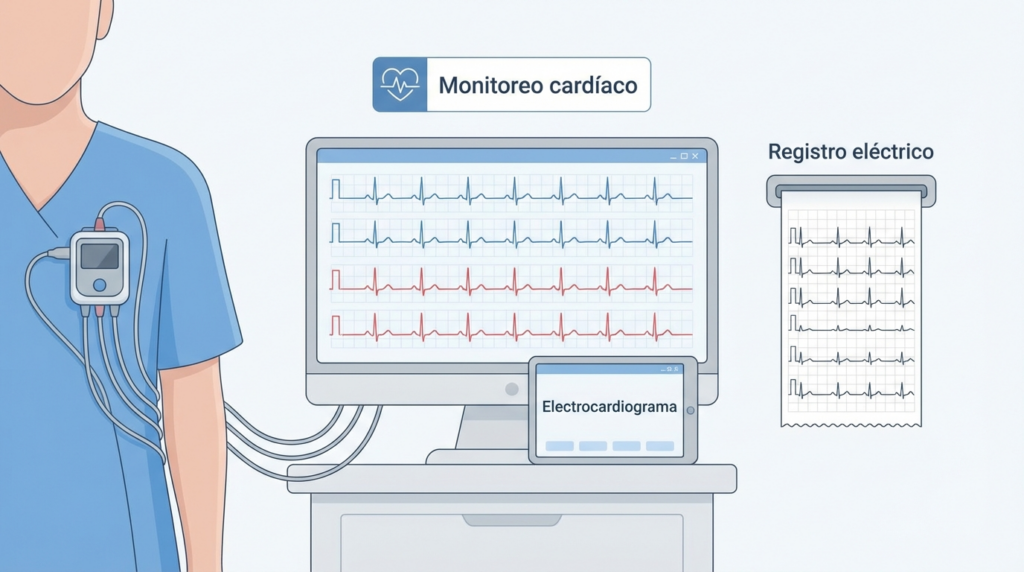 Monitoreo cardíaco y electrocardiograma para detectar arritmias