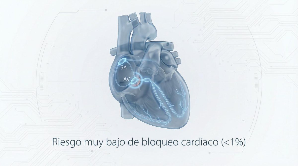 Frecuencia de complicaciones en ablación cardíaca: complicaciones mayores menores al 3-5%, infecciones menores al 1% y eventos adversos menores al 2%