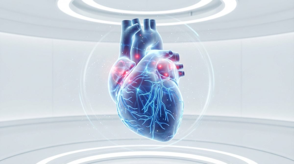 Ilustración médica del corazón con actividad eléctrica irregular característica de fibrilación auricular, arritmia tratada por electrofisiólogo en Puebla